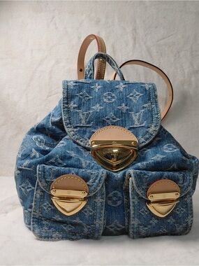 Louis Vuitton Denim Monogram Mini Backpack with Gold Hardware